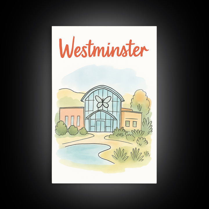 Westminster Colorado Travel Poster, Canvas Print, Soft Sketch Travel Art, Westminster Wall Art, Travel Wall Art, Watercolor Urban Skyline
