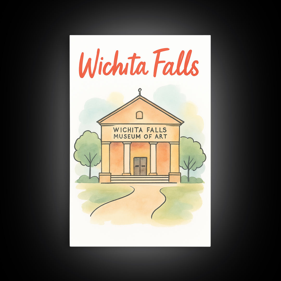Wichita Falls Texas Travel Poster, Canvas Print, Soft Sketch Travel Art, Wichita Falls Poster Print, Travel Wall Art, Home Office Decor