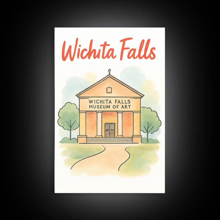Wichita Falls Texas Travel Poster, Canvas Print, Soft Sketch Travel Art, Wichita Falls Poster Print, Travel Wall Art, Home Office Decor