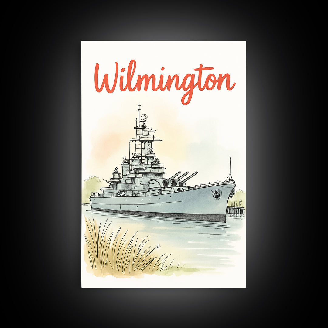 Wilmington North Carolina Travel Poster, Canvas Print, Illustrated City Wall Art, Wilmington City Art, Wall Art, Retro Travel Print
