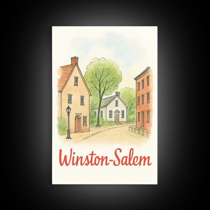 Winston Salem North Carolina Travel Poster, Canvas Print, Illustrated City Wall Art, Winston Salem Wall Art, City Poster, Wanderlust Decor