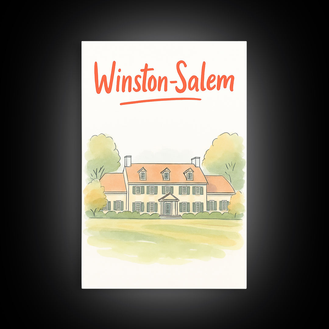 Winston Salem Travel Poster, Canvas Print, Illustrated City Wall Art, Winston Salem Art Print, Mid Century Wall Art, Vintage Travel Art