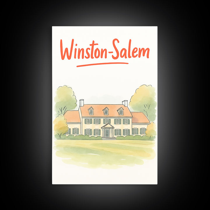 Winston Salem Travel Poster, Canvas Print, Illustrated City Wall Art, Winston Salem Art Print, Mid Century Wall Art, Vintage Travel Art