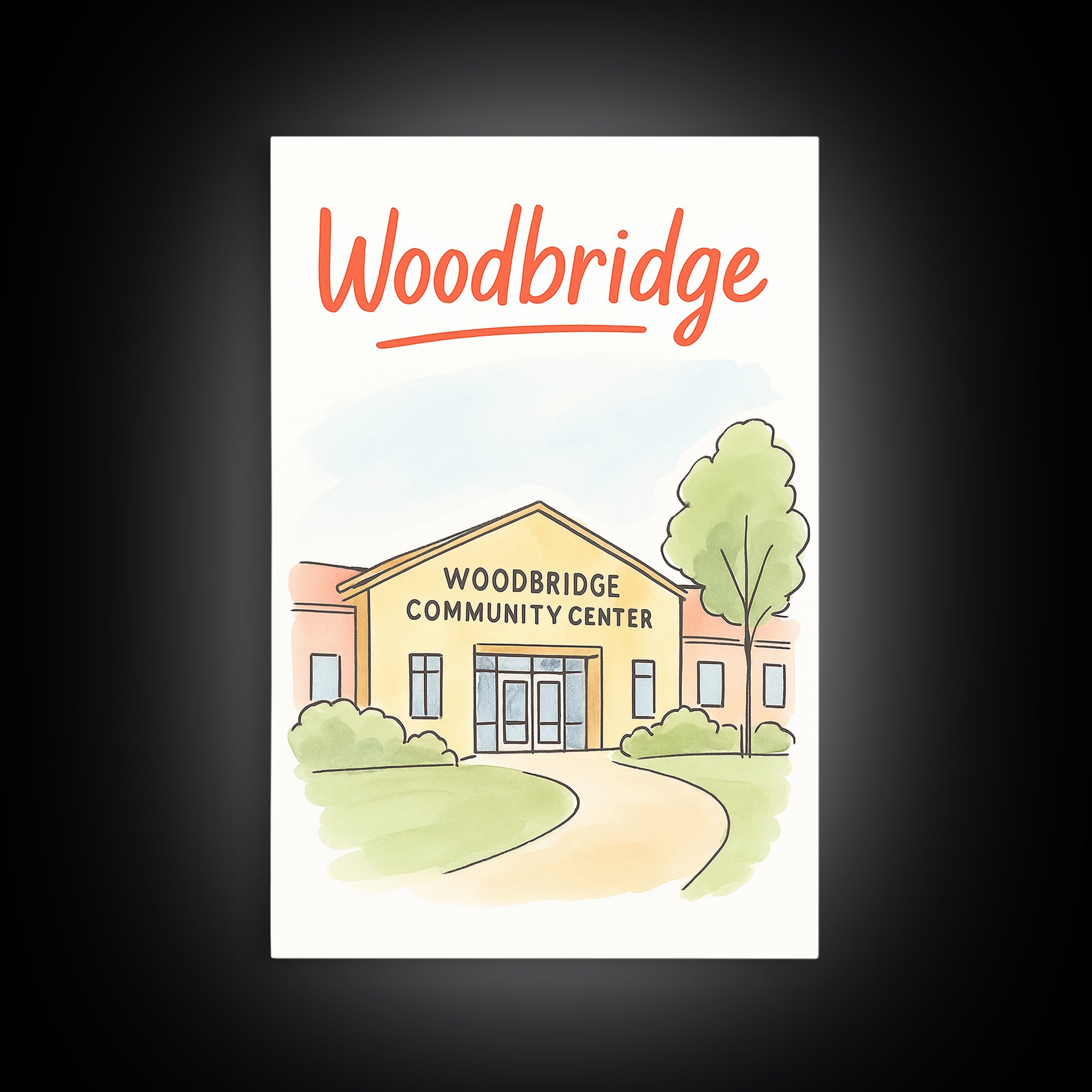 Woodbridge Travel Poster, Framed Canvas Print, Soft Sketch Travel Art, Woodbridge Poster Print, Vintage Travel Art, Travel Poster Set