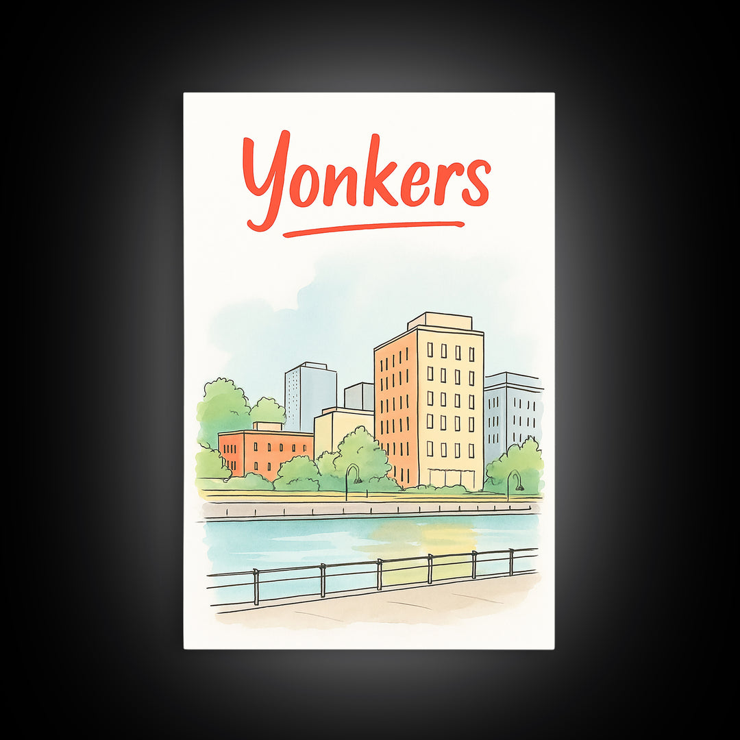 Yonkers Travel Poster, Canvas Print, Soft Sketch Travel Art, Yonkers City Art, City Travel Prints, Vintage Travel Art, Travel Poster Art