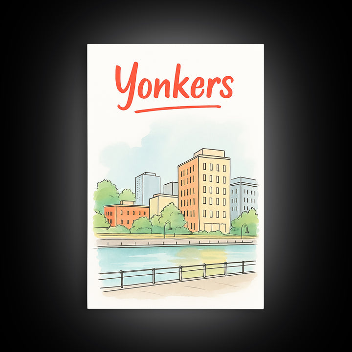 Yonkers Travel Poster, Canvas Print, Soft Sketch Travel Art, Yonkers City Art, City Travel Prints, Vintage Travel Art, Travel Poster Art