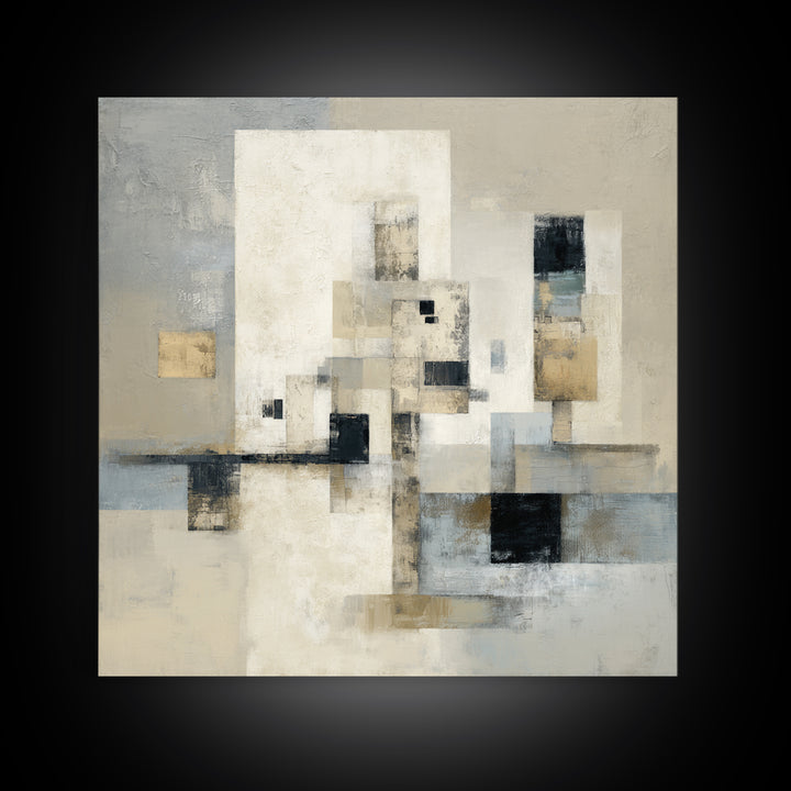Sophisticated Neutral Abstract Framed Canvas Print, Hotel Art, Modern Decor, Hotel Decor, Abstract Art, Boutique, Poster, HOT-1x1-1