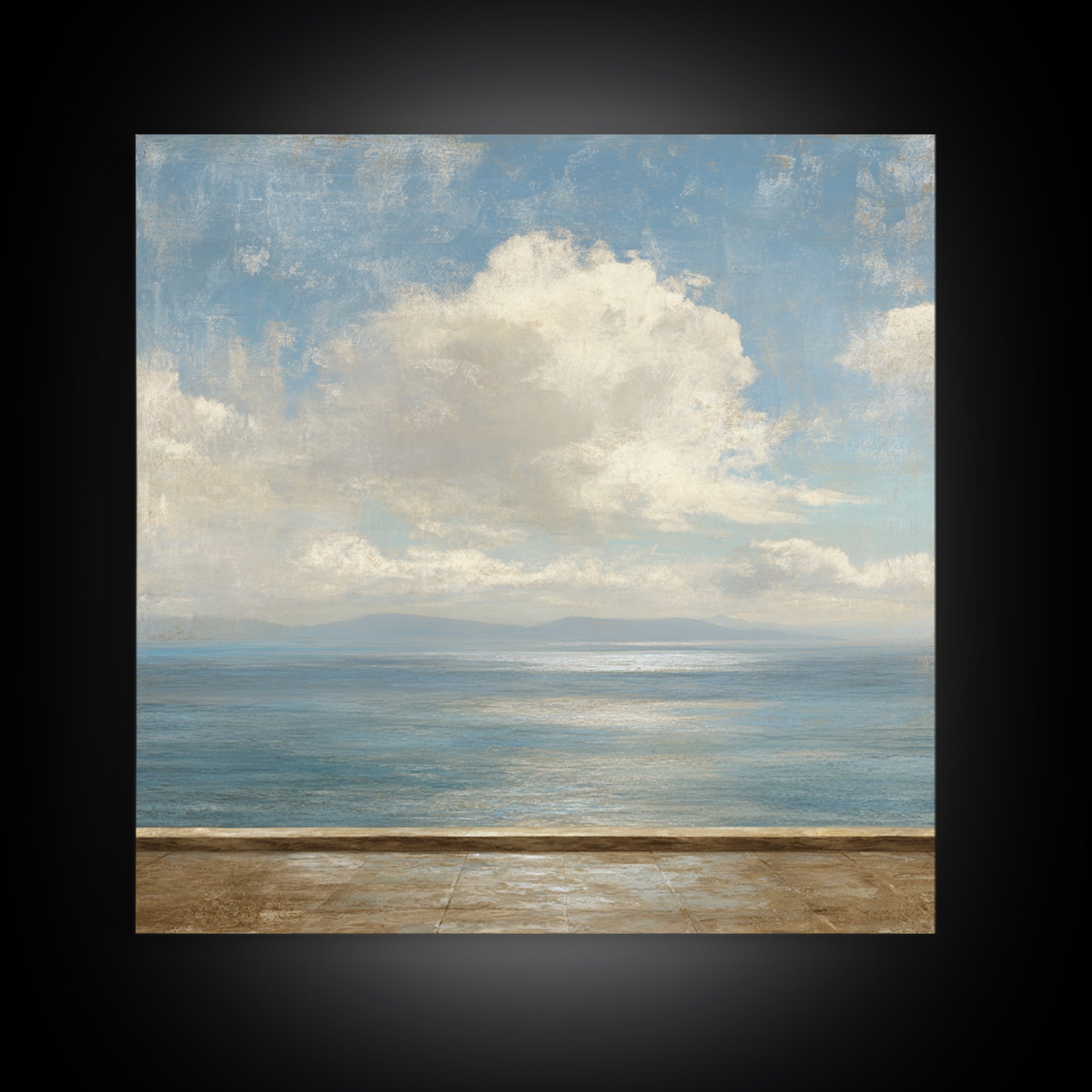 Mediterranean Terrace View Focused on Sea and Framed Canvas Print, Hotel Art, Framed Art, Hotel Decor, Fine Art, Boutique, HOT-1x1-11