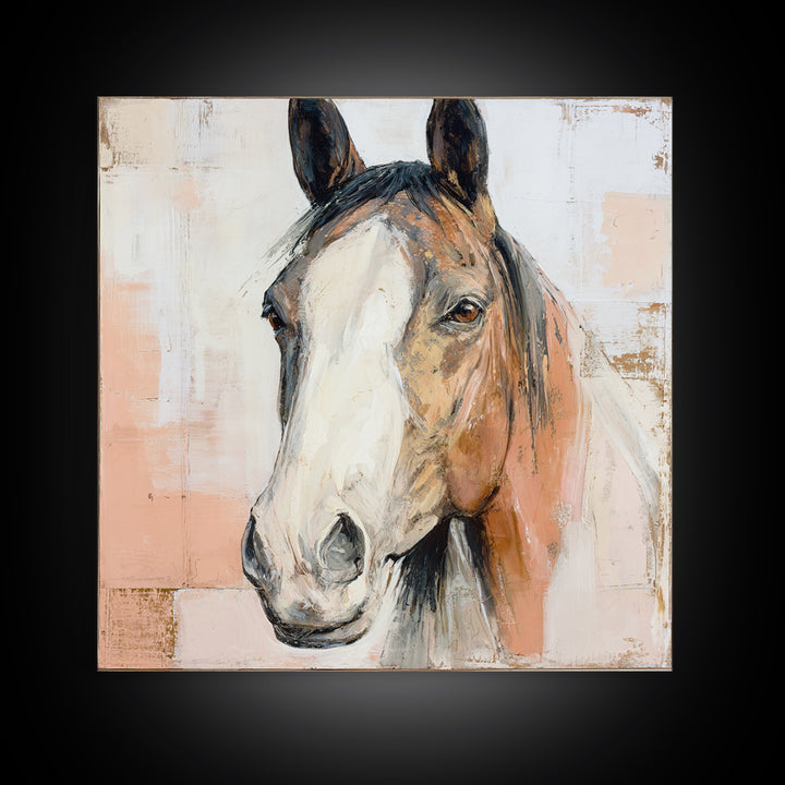 Neutral Horse Portrait Framed Canvas Print, Hotel Art, Printable Art, Hotel Decor, Fine Art, Boutique, Travel Poster, HOT-1x1-16