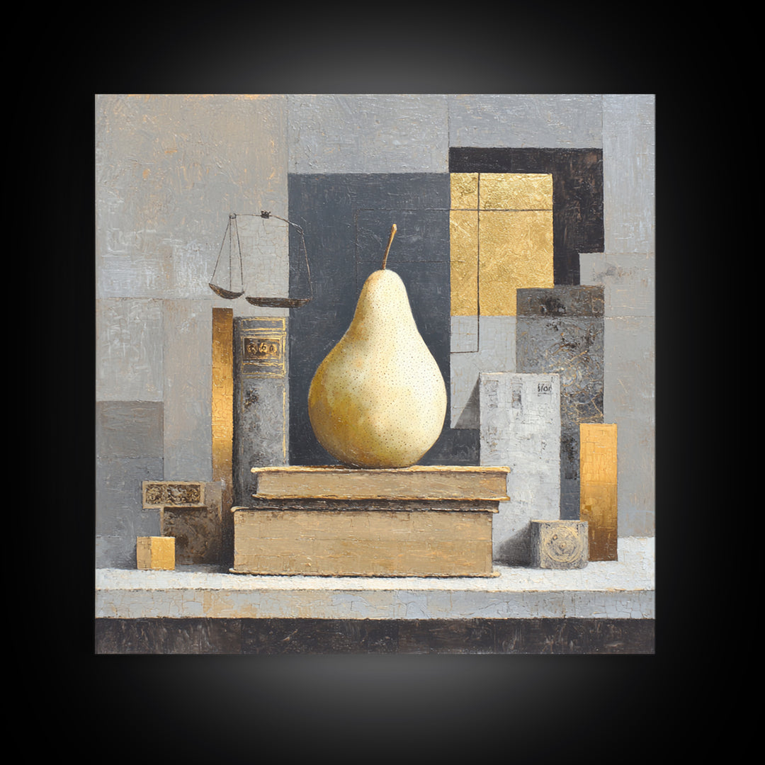 Elegant Pear Still Life on Linen Framed Canvas Print, Hotel Art, Neutral Decor, Hotel Decor, Fine Art, Boutique, Home Decor, HOT-1x1-21