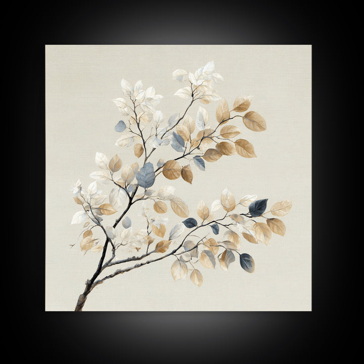 Elegant Botanical Branch on Ivory Ground Framed Canvas Print, Hotel Art, Textured Painting, Hotel Decor, Fine Art, Boutique, HOT-1x1-29