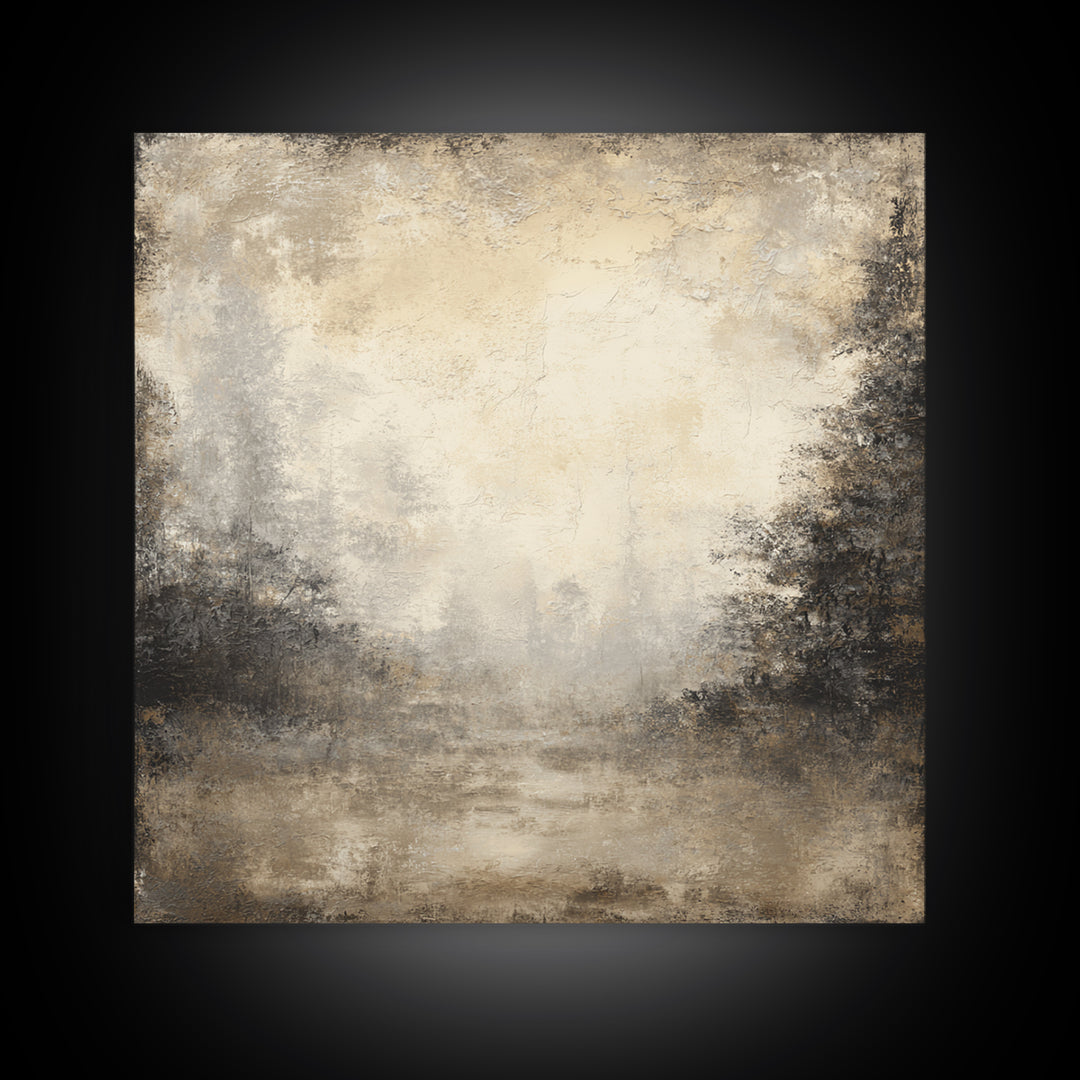 Misty Forest with Refined Calm Atmosphere Framed Canvas Print, Hotel Art, Gallery Decor, Hotel Decor, Fine Art, Boutique, HOT-1x1-38