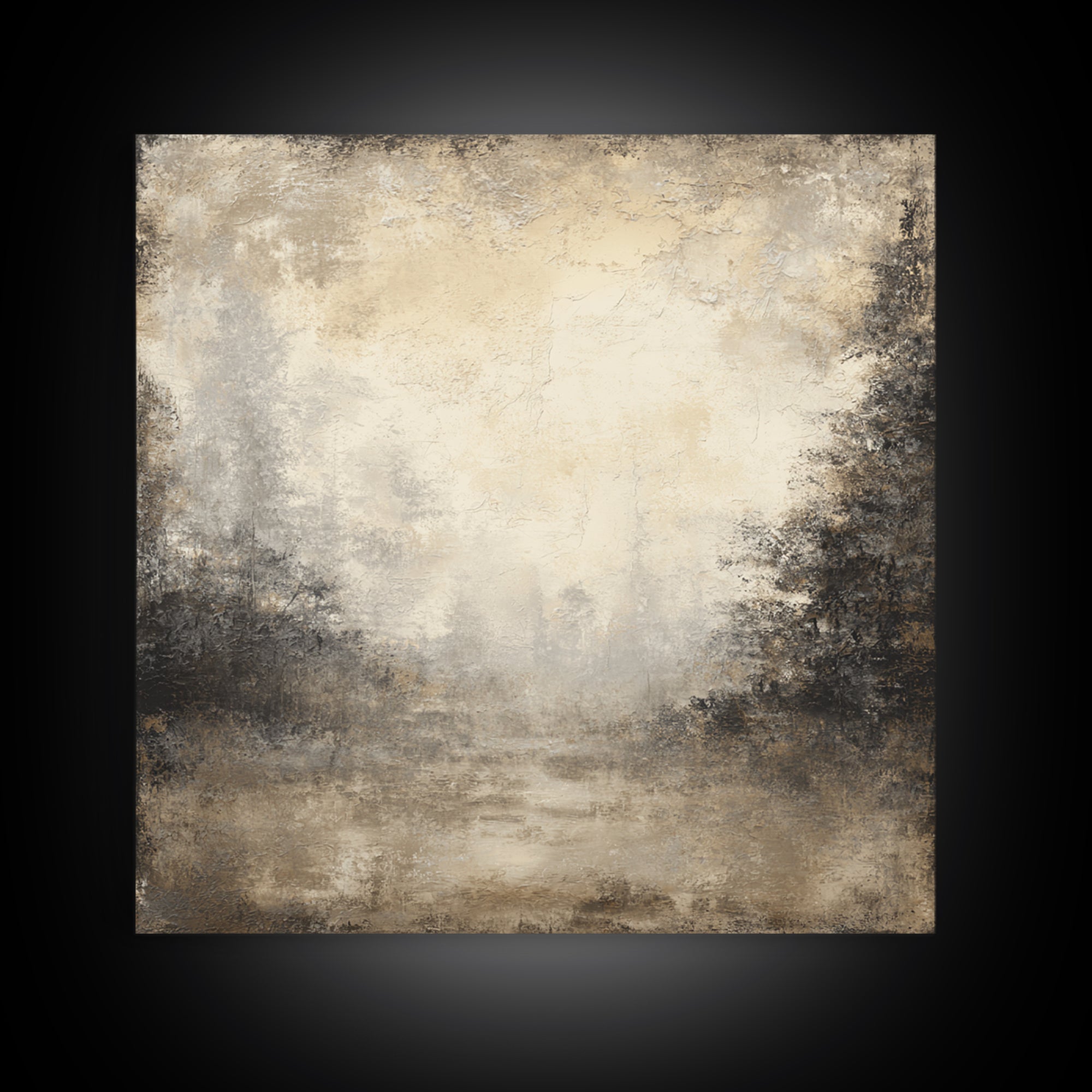 Misty Forest with Refined Calm Atmosphere Framed Canvas Print, Hotel Art, Gallery Decor, Hotel Decor, Fine Art, Boutique, HOT-1x1-38