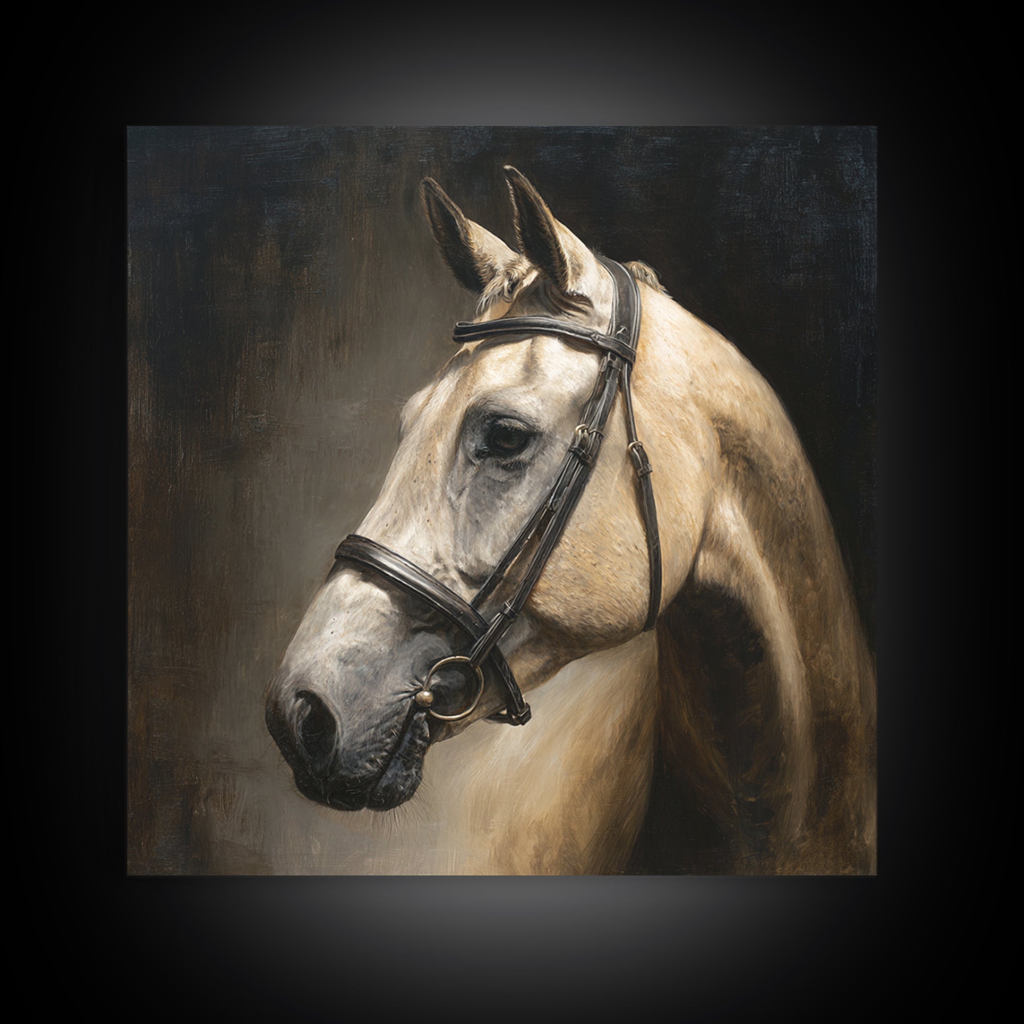 Neutral Horse Portrait Framed Canvas Print, Hotel Art, Room Decor, Hotel Decor, Oil Painting, Boutique, Art Print, Hazbin Hotel, HOT-1x1-40