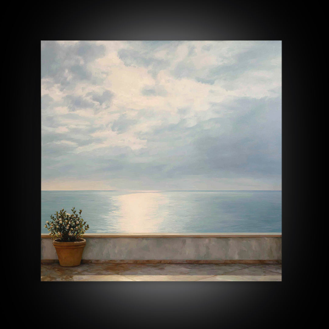 Mediterranean Terrace View Focused on Sea and Canvas Print, Hotel Art, Gallery Decor, Hotel Decor, Fine Art, Boutique, HOT-1x1-59
