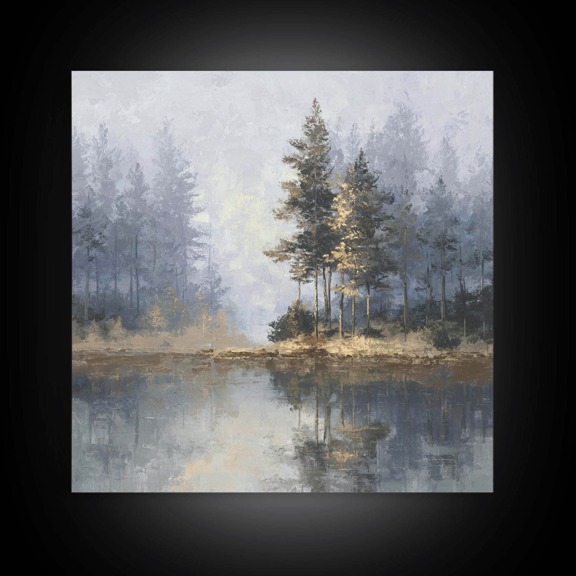 Misty Forest with Refined Calm Atmosphere Framed Canvas Print, Hotel Art, Gallery Decor, Hotel Decor, Fine Art, Boutique, HOT-1x1-62