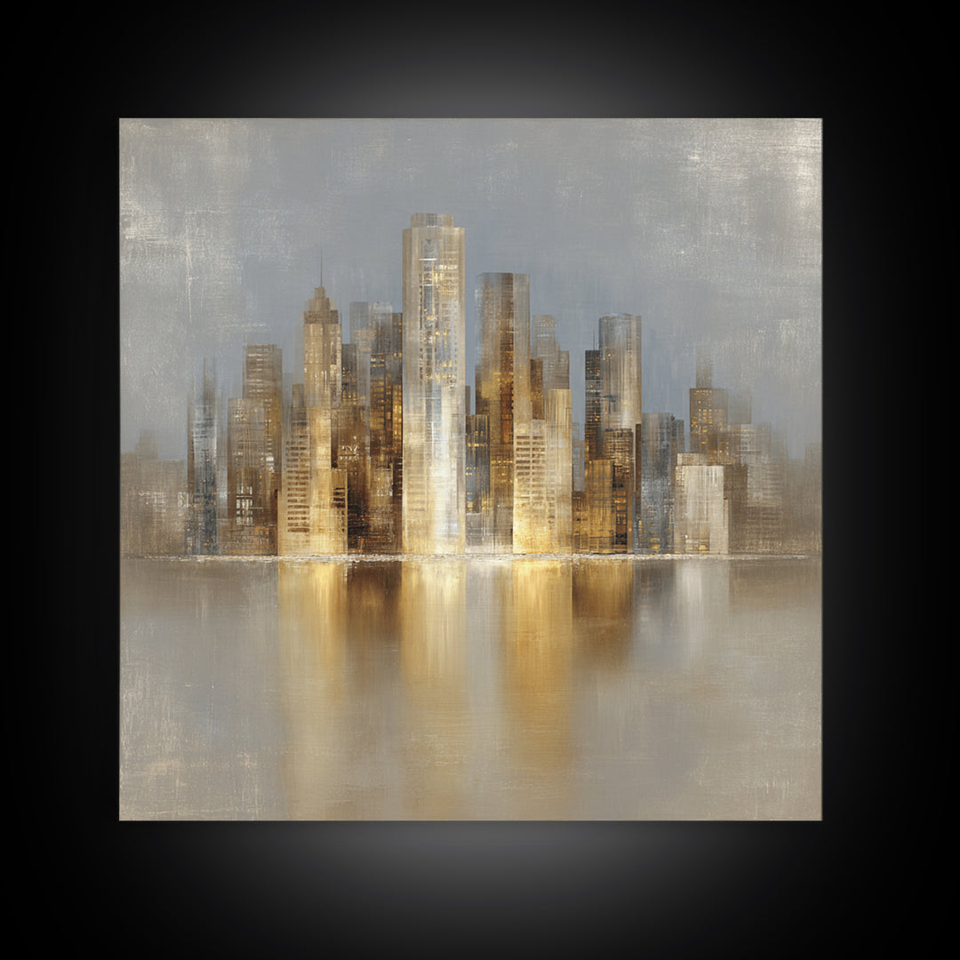 Quiet City Skyline Framed Canvas Print, Hotel Art, Fine Art Print, Hotel Decor, Abstract Art, Boutique, Wall Decor, Painting, HOT-1x1-74