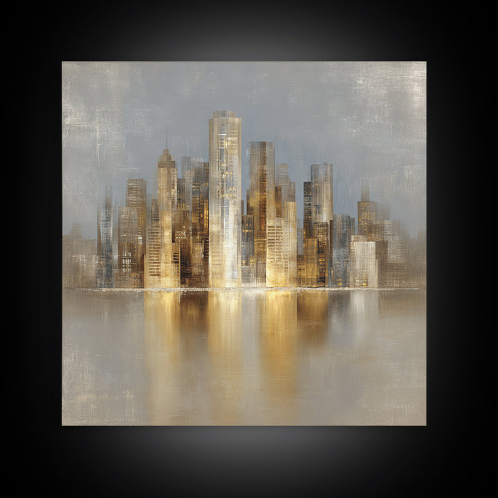Quiet City Skyline Framed Canvas Print, Hotel Art, Fine Art Print, Hotel Decor, Abstract Art, Boutique, Wall Decor, Painting, HOT-1x1-74