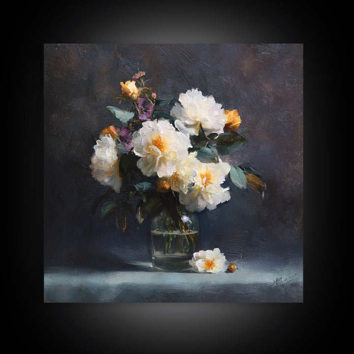 Classic Oil Painted Floral Still Life Canvas Print, Hotel Art, Art, Hotel Decor, Oil Painting, Boutique, Printable Art, HOT-1x1-81