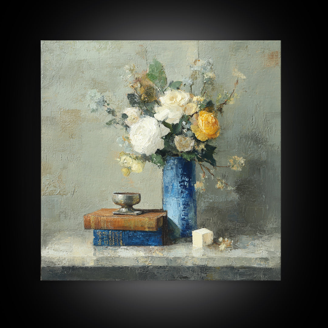Classic Oil Painted Floral Still Life Canvas Print, Hotel Art, Statement Artwork, Hotel Decor, Fine Art, Boutique, Wall Decor, HOT-1x1-9