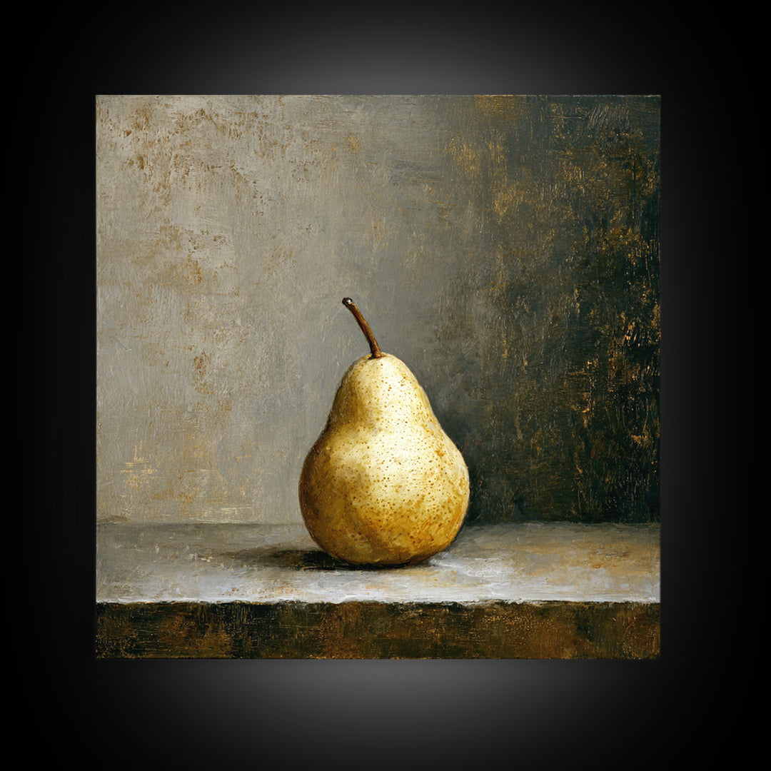 Elegant Pear Still Life on Linen Framed Canvas Print, Hotel Art, Wall Art, Hotel Decor, Abstract Art, Boutique, Framed Art, HOT-1x1-93