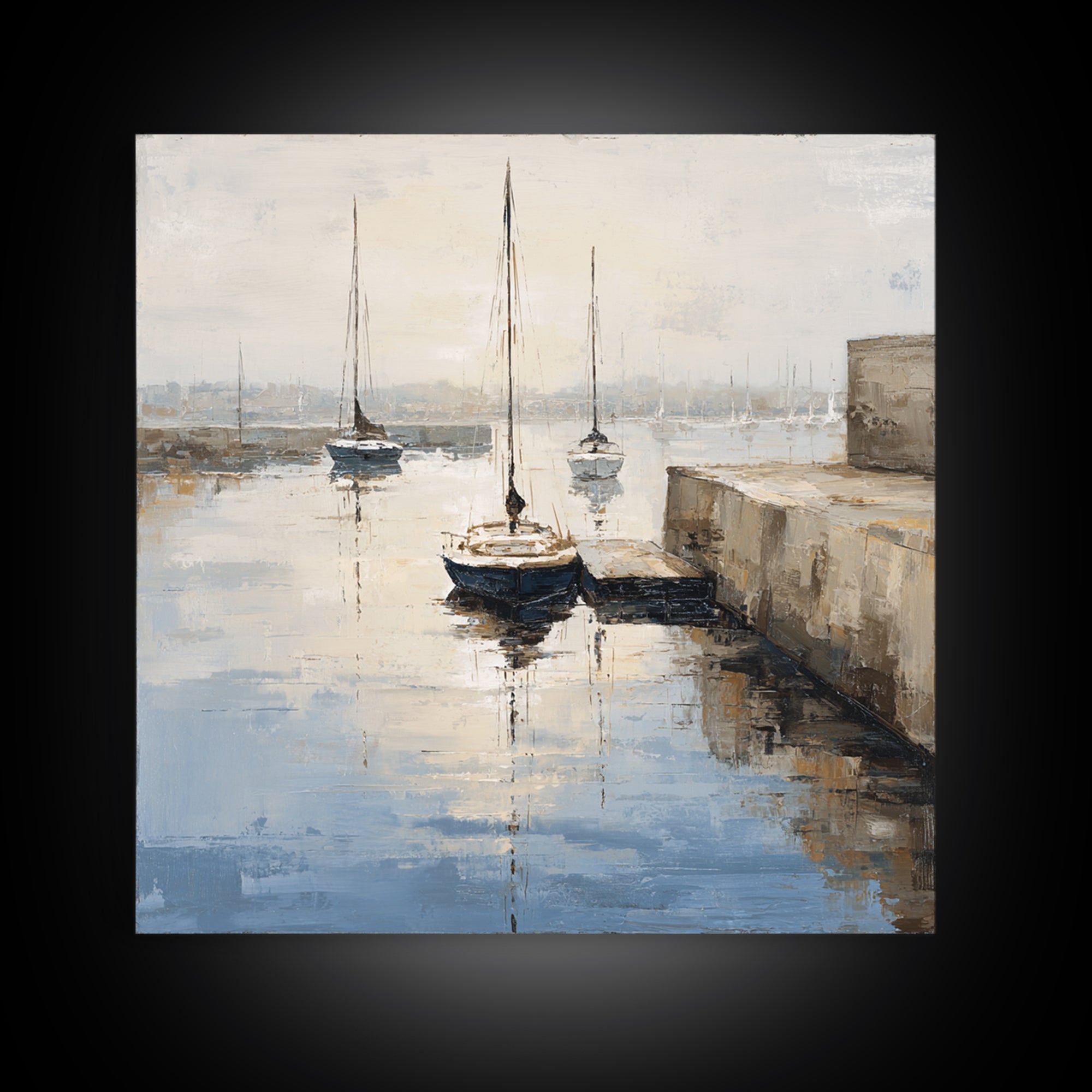 Quiet Harbor with Sailboats at Dawn Canvas Print, Hotel Art, Modern Decor, Hotel Decor, Fine Art, Boutique, Poster, Wall Decor, HOT-1x1-94