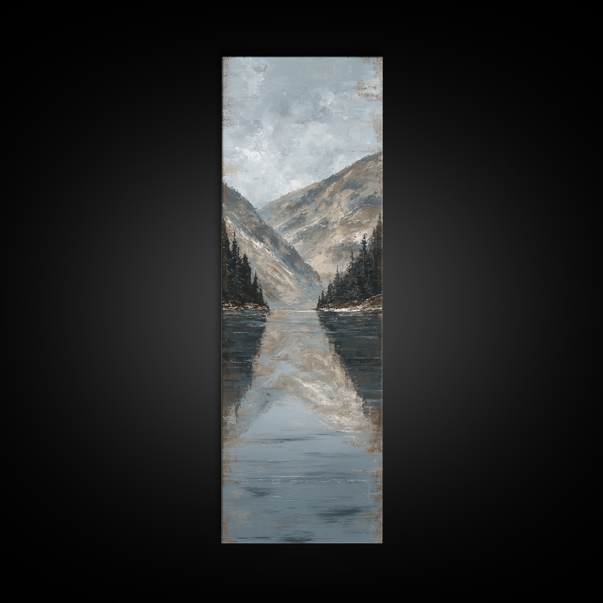 Serene Mountain Lake for Boutique Hotel Mood Framed Canvas Print, Hotel Art, Poster, Hotel Decor, Fine Art, Boutique, HOT-1x3-20