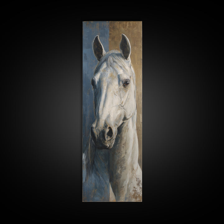 Neutral Horse Portrait Framed Canvas Print, Hotel Art, Mid Century Modern, Hotel Decor, Oil Painting, Boutique, Coastal Decor, HOT-1x3-52