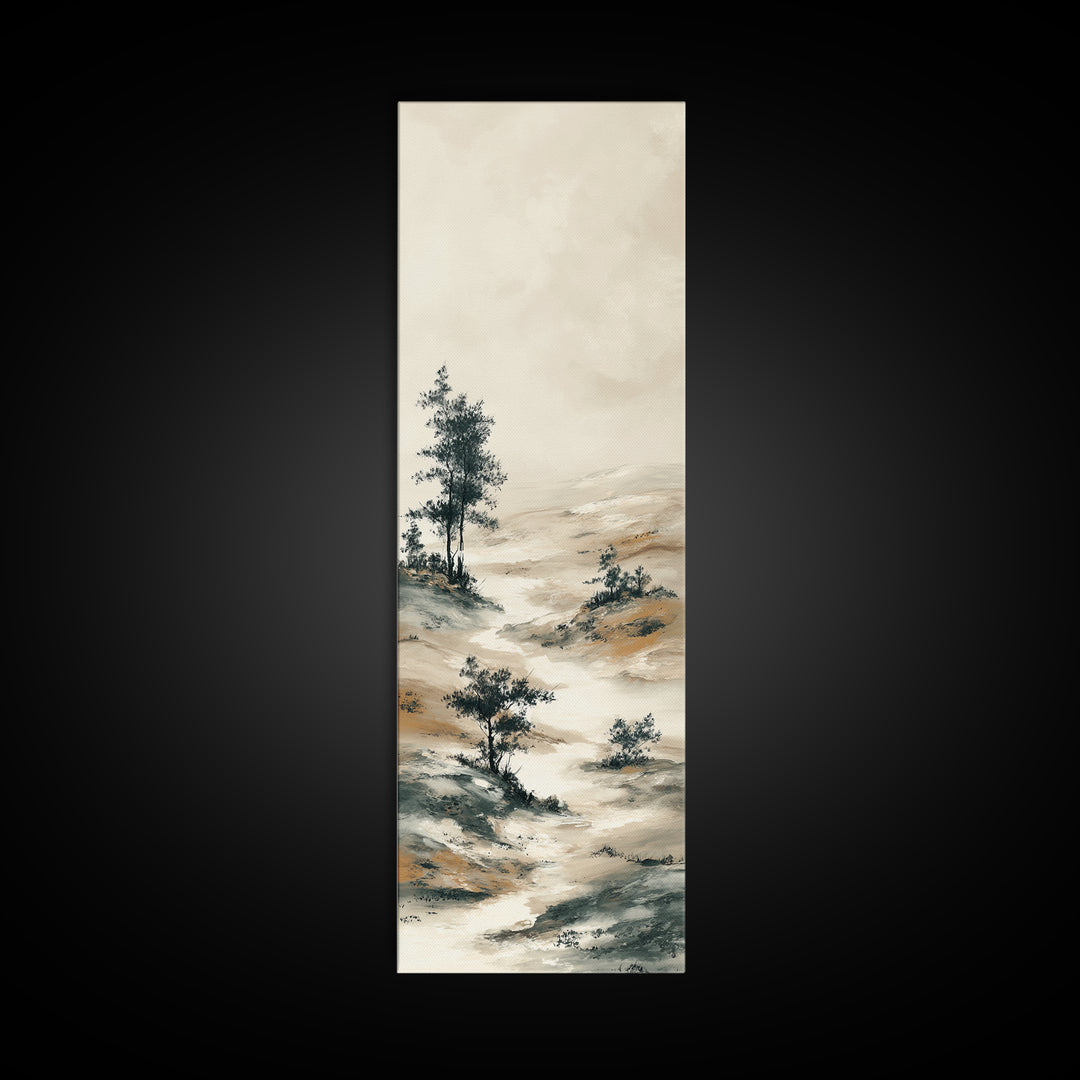 Japanese Ink Landscape Framed Canvas Print, Hotel Art, City Wall Art, Hotel Decor, Fine Art, Boutique, Minimalist Decor, HOT-1x3-54