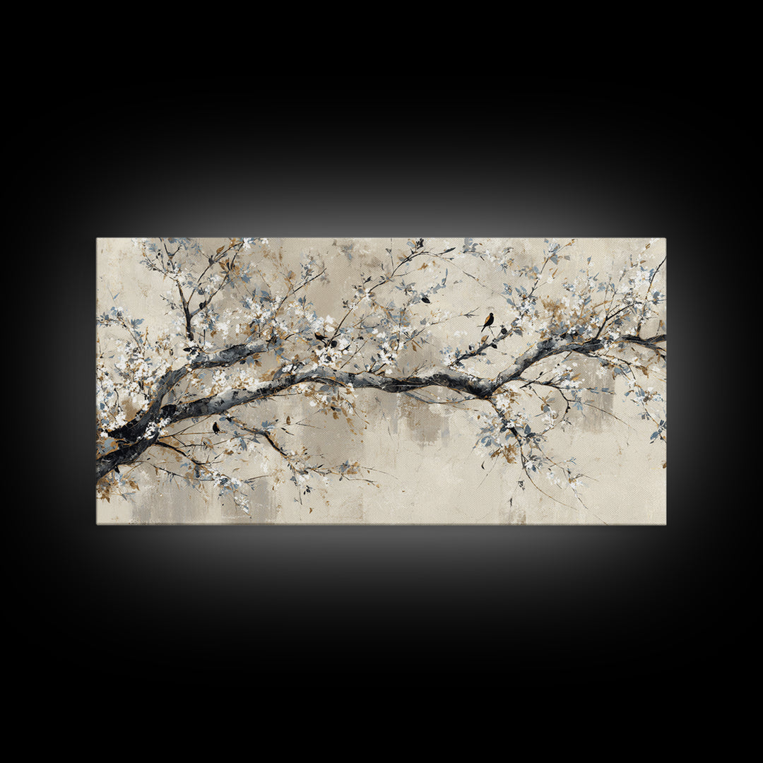 Elegant Botanical Branch on Ivory Ground Framed Canvas Print, Hotel Art, Art Print, Hotel Decor, Oil Painting, Boutique, HOT-2x1-1