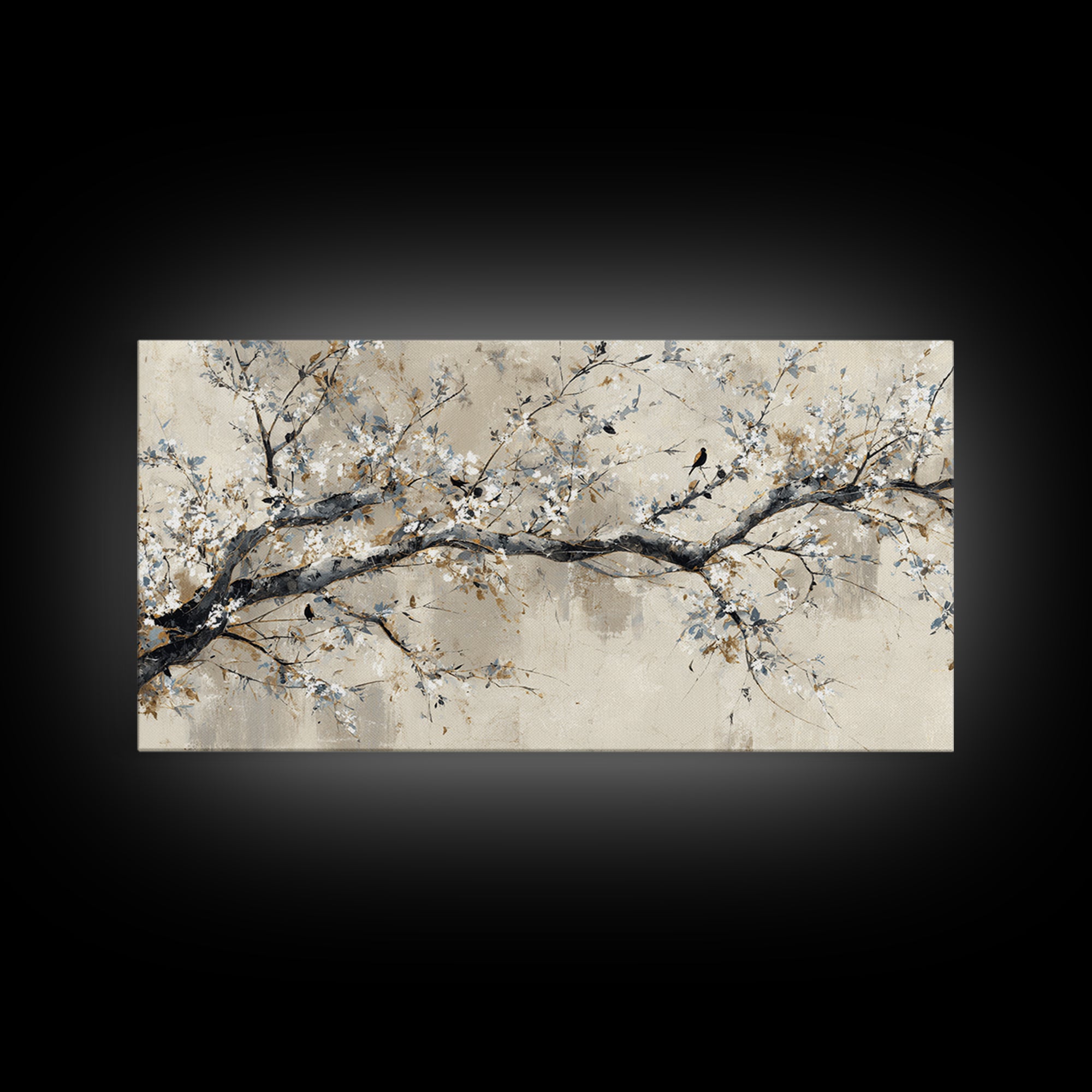 Elegant Botanical Branch on Ivory Ground Framed Canvas Print, Hotel Art, Art Print, Hotel Decor, Oil Painting, Boutique, HOT-2x1-1