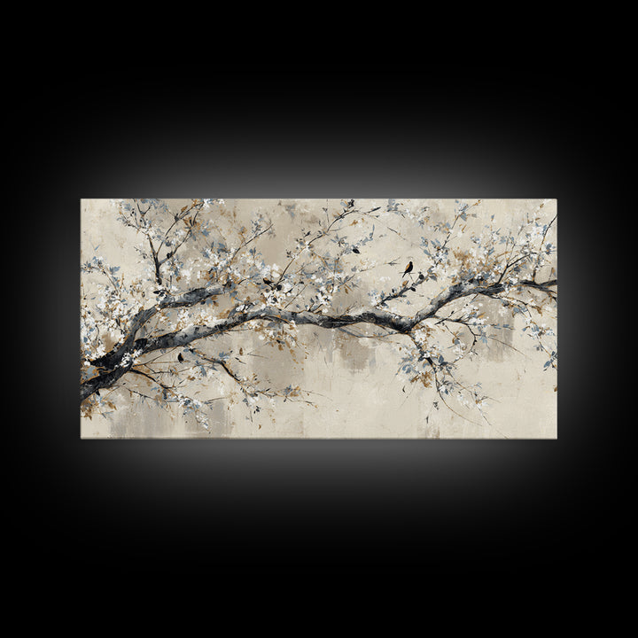 Elegant Botanical Branch on Ivory Ground Framed Canvas Print, Hotel Art, Art Print, Hotel Decor, Oil Painting, Boutique, HOT-2x1-1