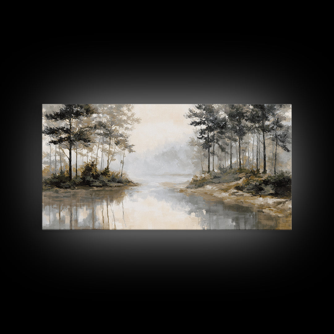 Misty Forest with Refined Calm Atmosphere Framed Canvas Print, Hotel Art, Contemporary Art, Hotel Decor, Fine Art, Boutique, HOT-2x1-10