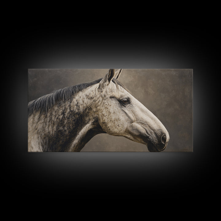 Neutral Horse Portrait Framed Canvas Print, Hotel Art, Room Decor, Hotel Decor, Oil Painting, Boutique, Art Print, Hazbin Hotel, HOT-2x1-12