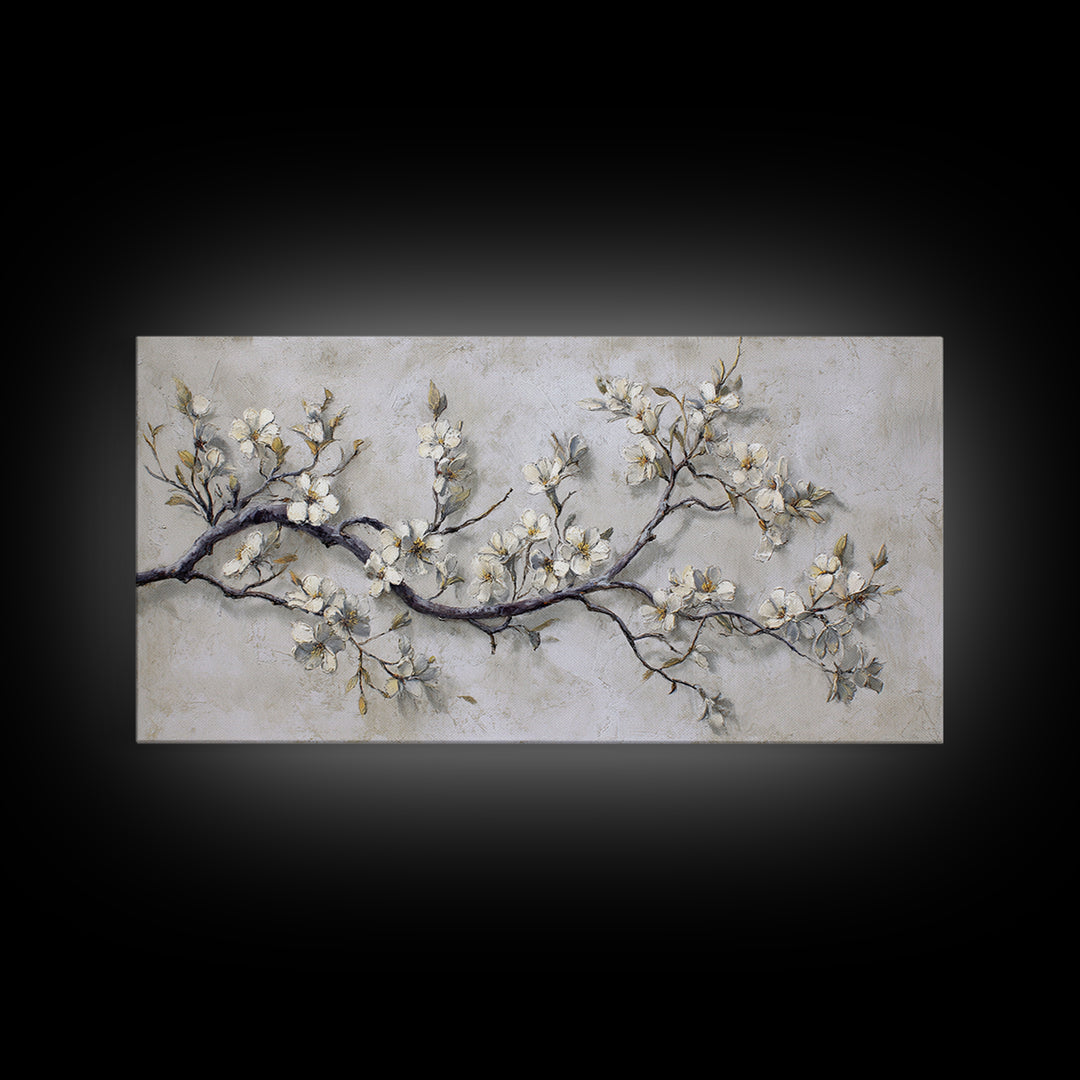 Elegant Botanical Branch on Ivory Ground Framed Canvas Print, Hotel Art, Art Print, Hotel Decor, Oil Painting, Boutique, HOT-2x1-25