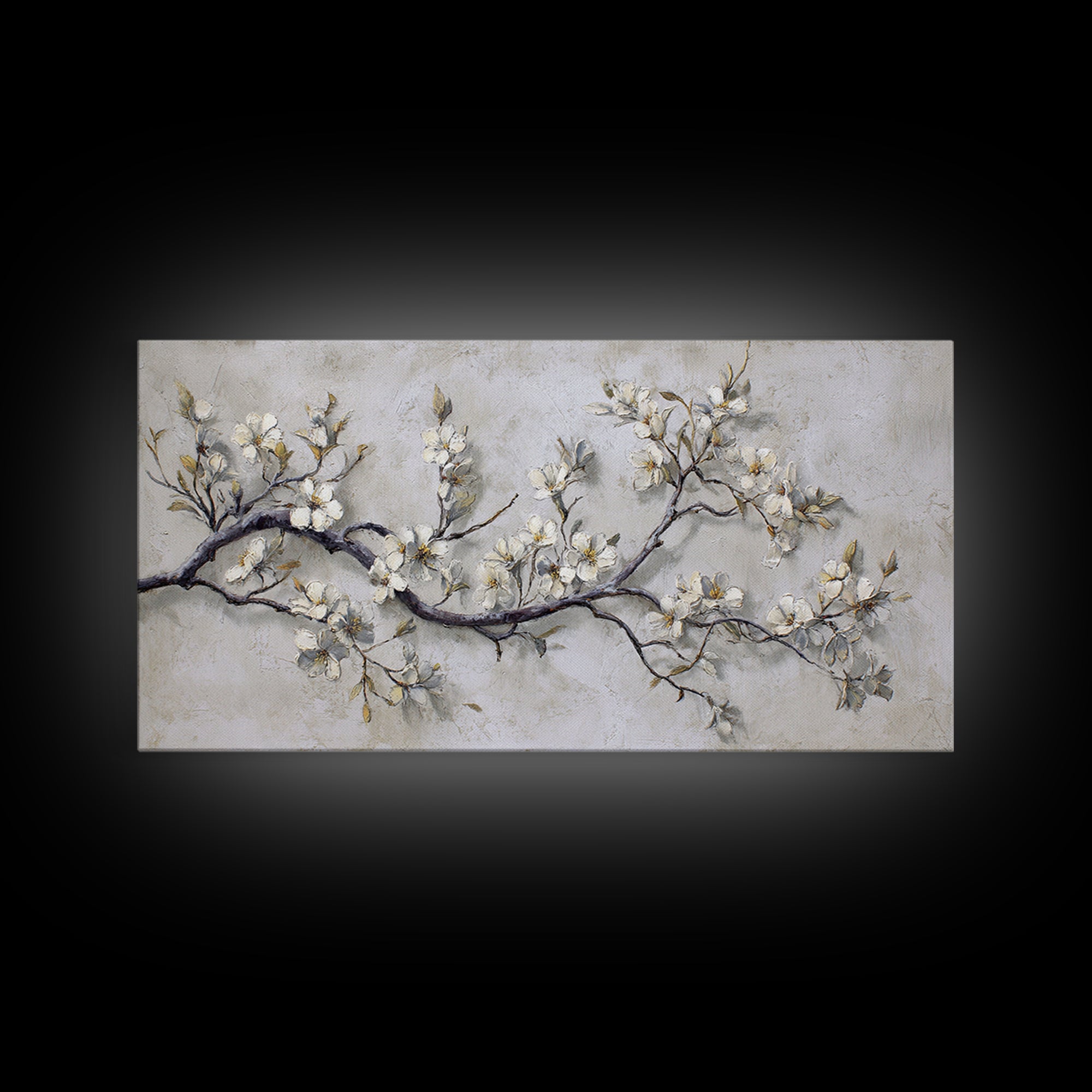 Elegant Botanical Branch on Ivory Ground Framed Canvas Print, Hotel Art, Art Print, Hotel Decor, Oil Painting, Boutique, HOT-2x1-25