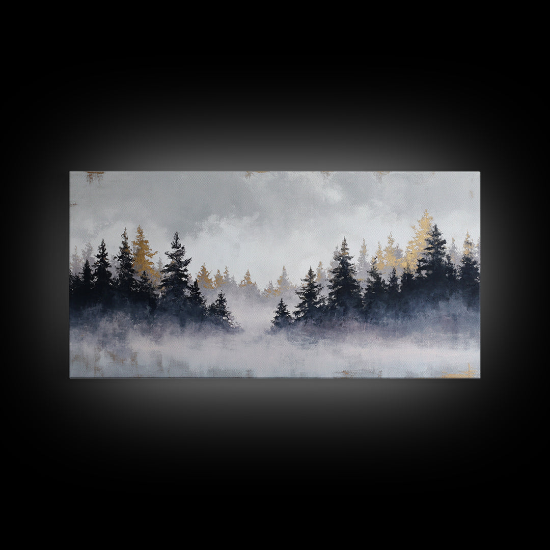 Misty Forest with Refined Calm Atmosphere Framed Canvas Print, Hotel Art, Contemporary Art, Hotel Decor, Fine Art, Boutique, HOT-2x1-34