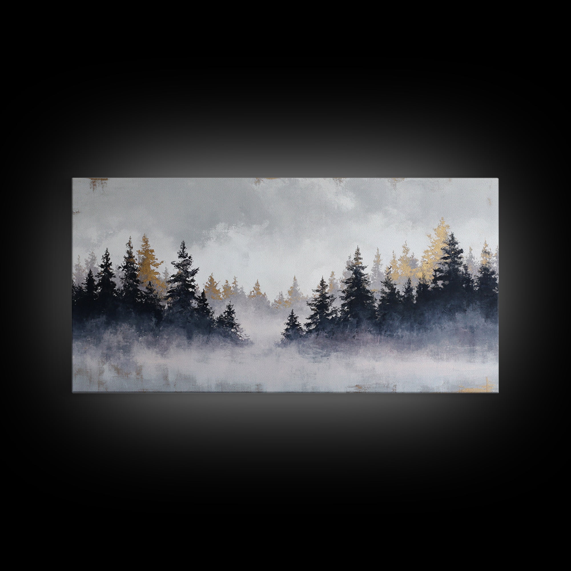 Misty Forest with Refined Calm Atmosphere Framed Canvas Print, Hotel Art, Contemporary Art, Hotel Decor, Fine Art, Boutique, HOT-2x1-34