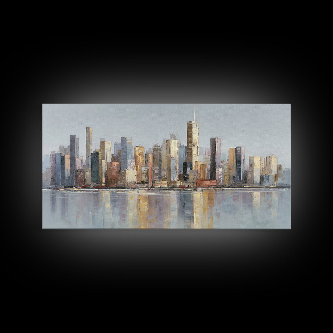 Quiet City Skyline Framed Canvas Print, Hotel Art, Poster, Hotel Decor, Fine Art, Boutique, Wood Wall Art, Printable Art, HOT-2x1-46