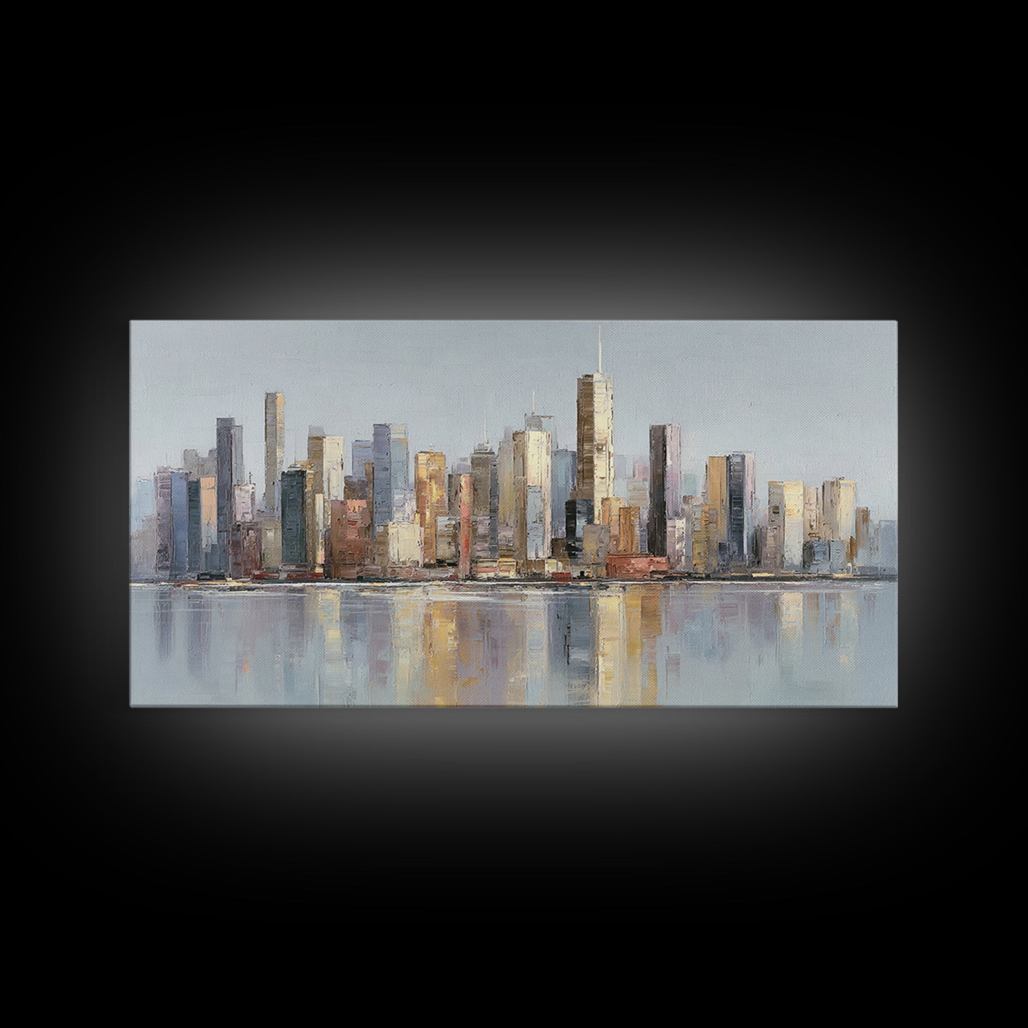 Quiet City Skyline Framed Canvas Print, Hotel Art, Poster, Hotel Decor, Fine Art, Boutique, Wood Wall Art, Printable Art, HOT-2x1-46