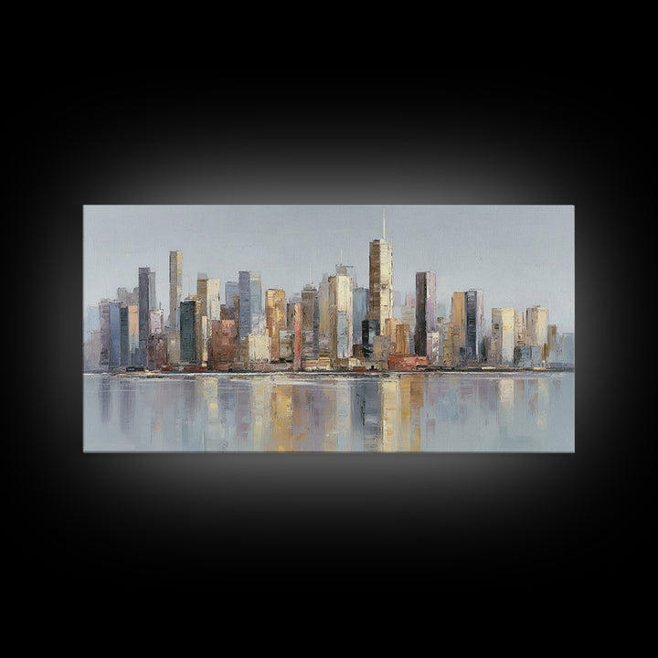 Quiet City Skyline Framed Canvas Print, Hotel Art, Poster, Hotel Decor, Fine Art, Boutique, Wood Wall Art, Printable Art, HOT-2x1-46