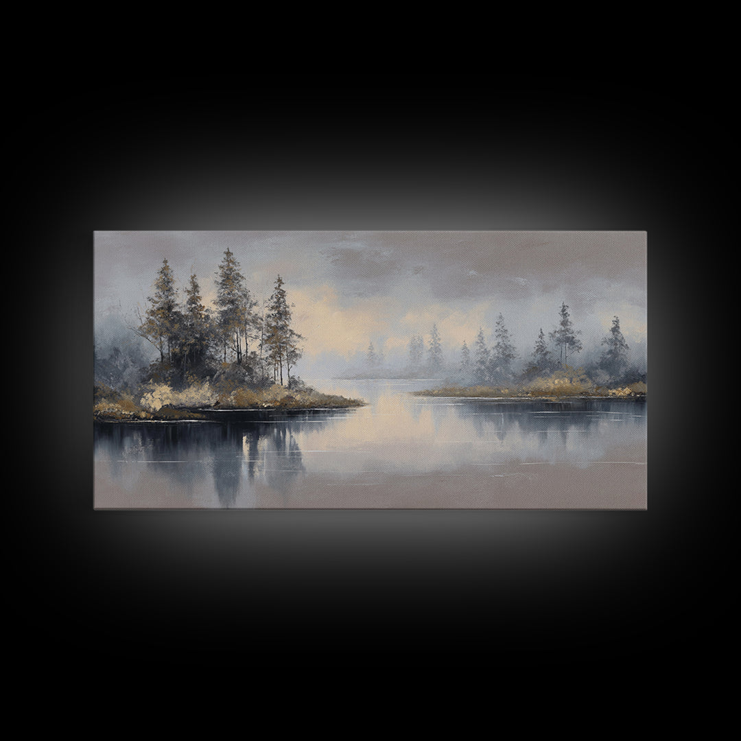 Luxury Monochrome Landscape Framed Canvas Print, Hotel Art, Art, Hotel Decor, Oil Painting, Boutique, Printable Art, HOT-2x1-50