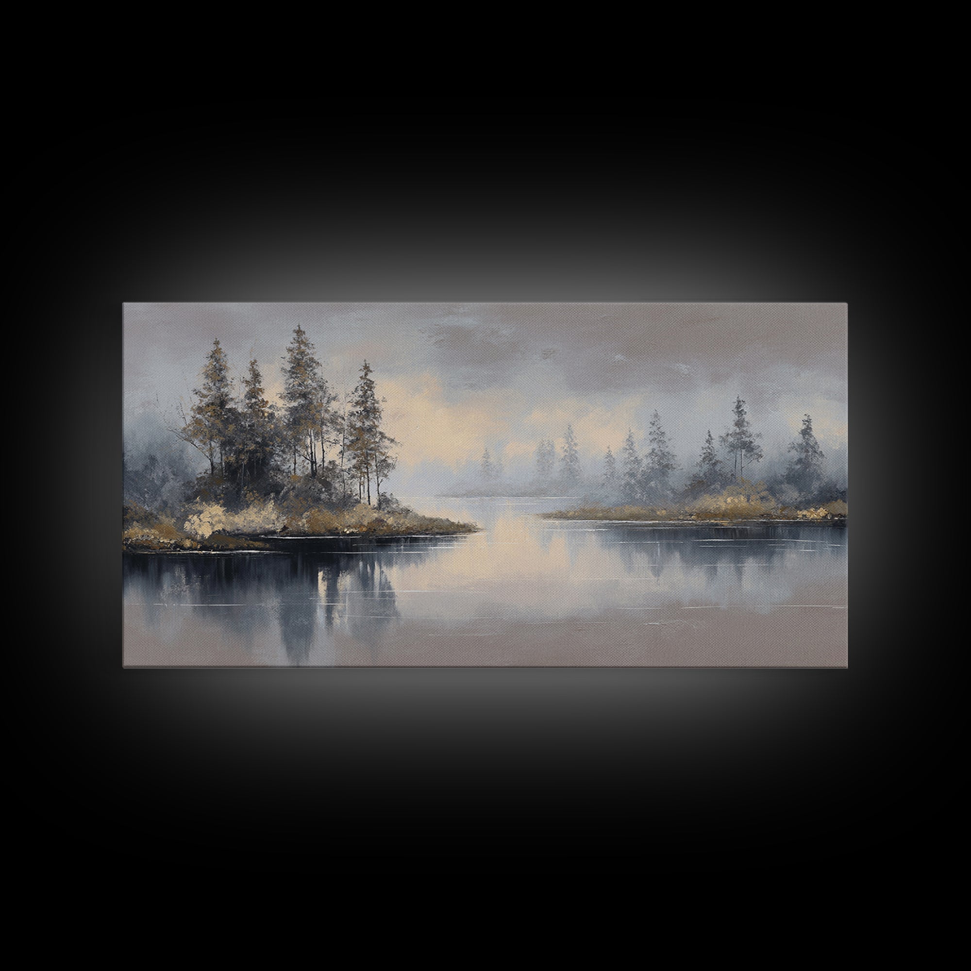 Luxury Monochrome Landscape Framed Canvas Print, Hotel Art, Art, Hotel Decor, Oil Painting, Boutique, Printable Art, HOT-2x1-50