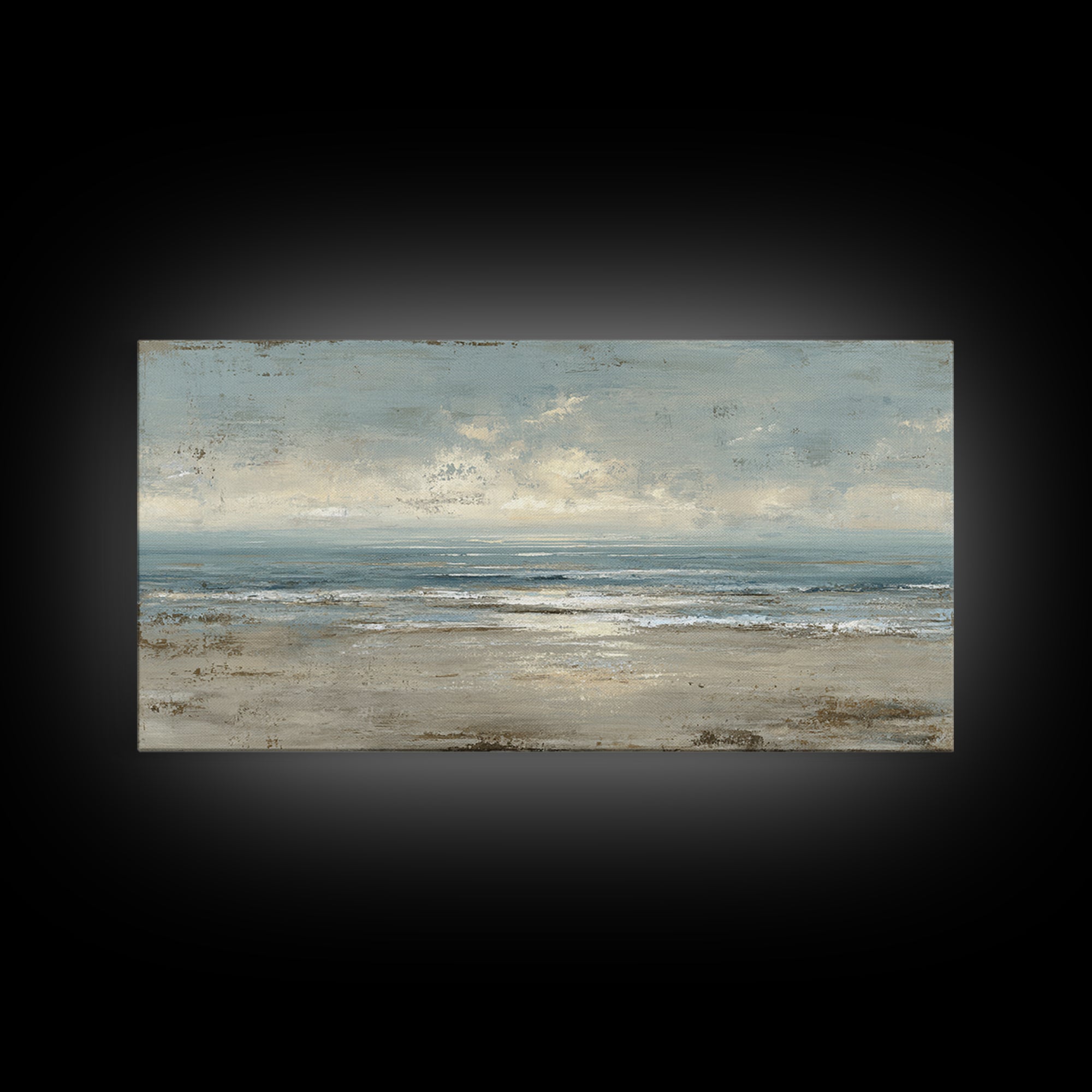 Mediterranean Terrace View Focused on Sea and Framed Canvas Print, Hotel Art, Living Room Decor, Hotel Decor, Boutique, HOT-2x1-55