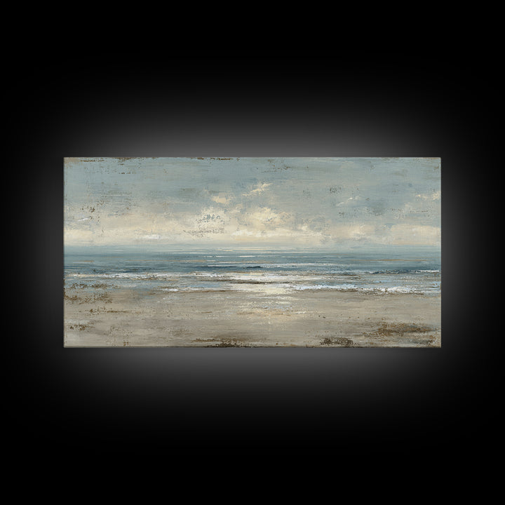 Mediterranean Terrace View Focused on Sea and Framed Canvas Print, Hotel Art, Living Room Decor, Hotel Decor, Boutique, HOT-2x1-55