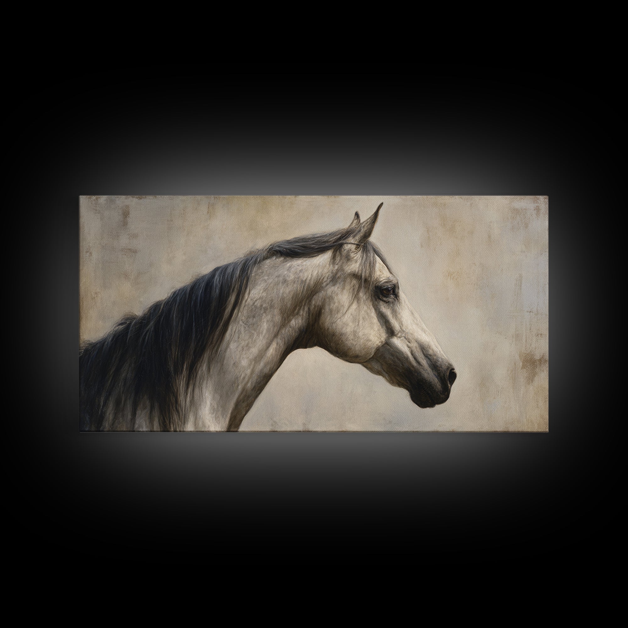 Neutral Horse Portrait Framed Canvas Print, Hotel Art, Art Prints, Hotel Decor, Boutique, Modern Wall Art, Wall Sculpture, HOT-2x1-60