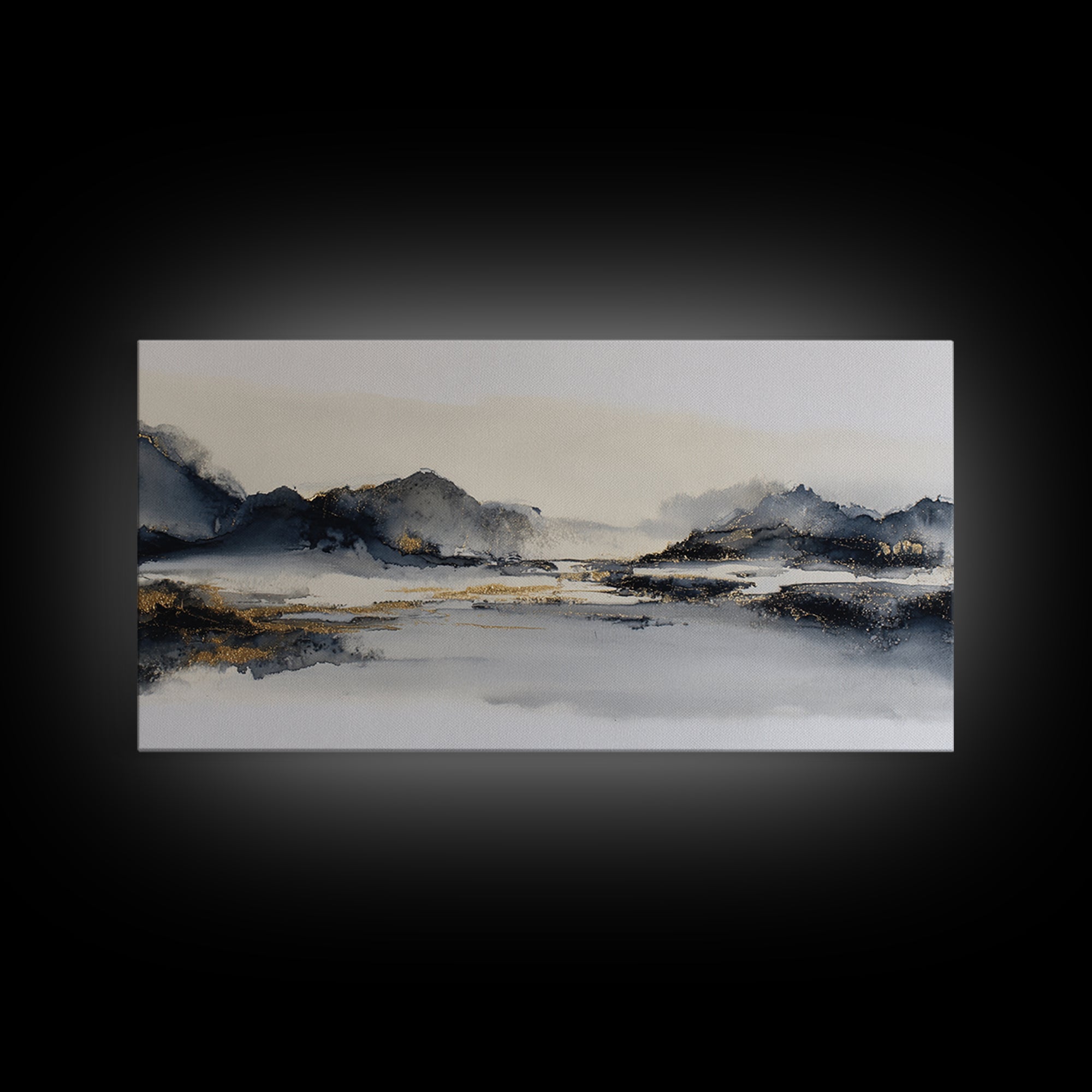 Japanese Ink Landscape Canvas Print, Hotel Art, Wall Art, Hotel Decor, Boutique, Abstract Art, Framed Art, Wood Wall Art, HOT-2x1-62