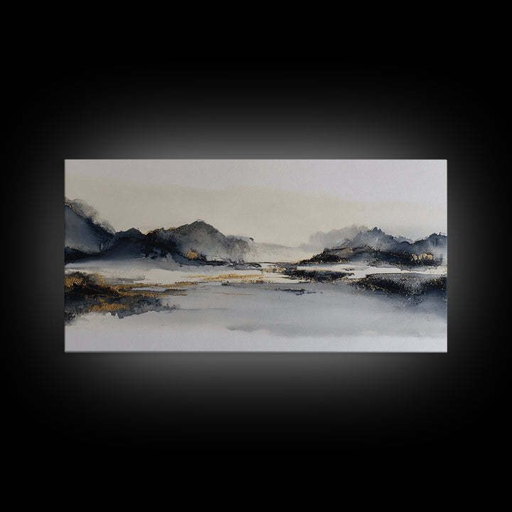 Japanese Ink Landscape Canvas Print, Hotel Art, Wall Art, Hotel Decor, Boutique, Abstract Art, Framed Art, Wood Wall Art, HOT-2x1-62