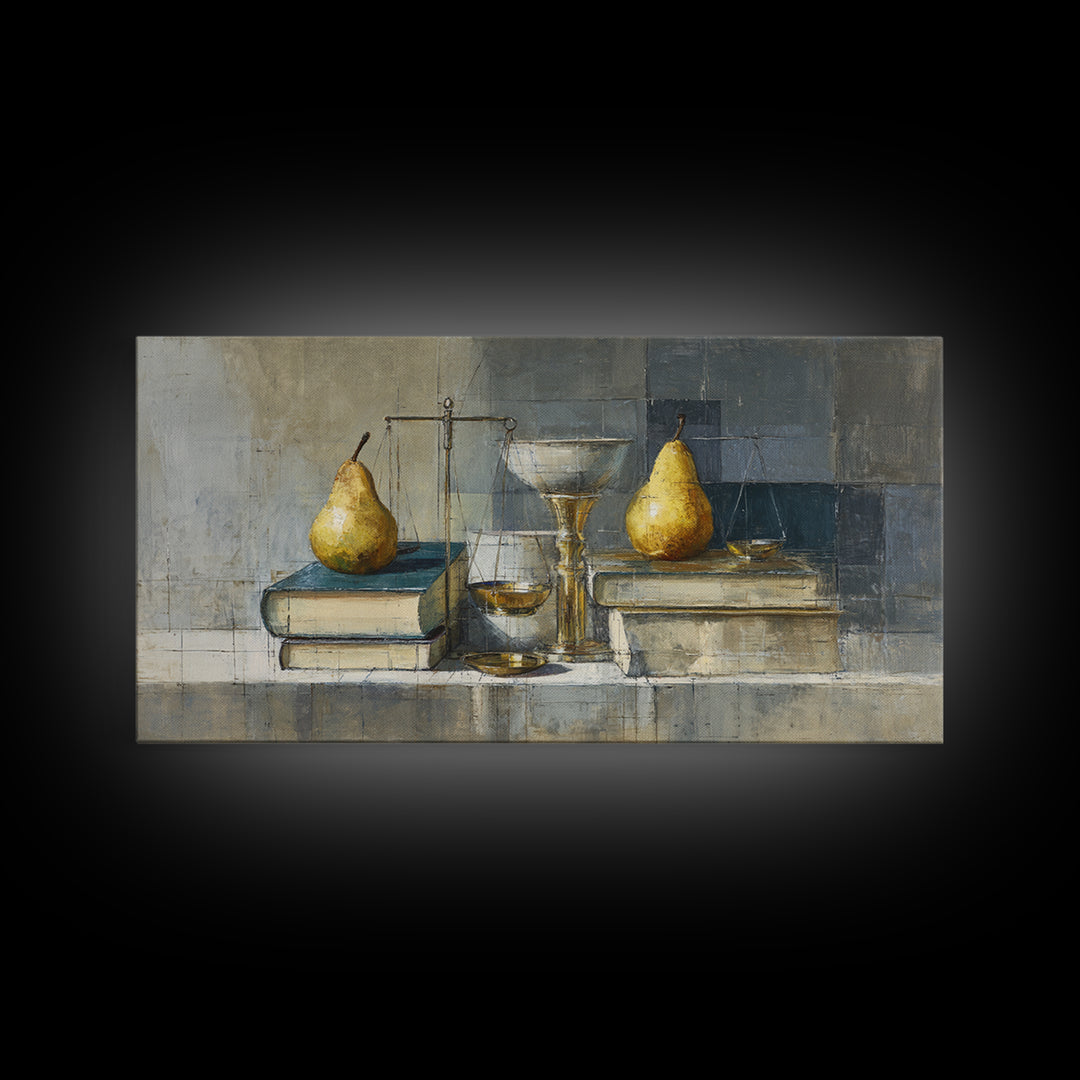 Elegant Pear Still Life on Linen Framed Canvas Print, Hotel Art, Art Deco, Hotel Decor, Fine Art, Boutique, Minimalist Wall Art, HOT-2x1-65