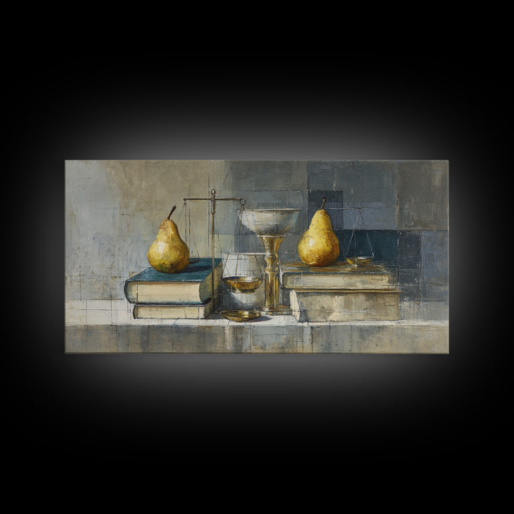 Elegant Pear Still Life on Linen Framed Canvas Print, Hotel Art, Art Deco, Hotel Decor, Fine Art, Boutique, Minimalist Wall Art, HOT-2x1-65